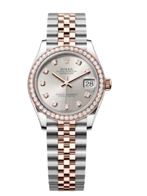Rolex Datejust 31 Oyster Perpetual Oystersteel and Everose gold silver, diamond-set dial Jubilee band Reference 278381RBR