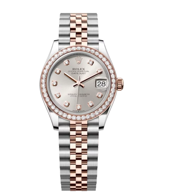 Rolex Datejust 31 Oyster Perpetual Oystersteel and Everose gold silver, diamond-set dial Jubilee band Reference 278381RBR