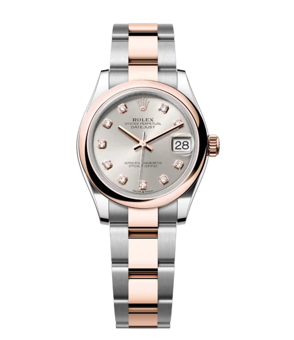 Rolex Datejust 31 Oyster Perpetual Oystersteel and Everose gold silver, diamond-set dial Oyster band Reference 278241