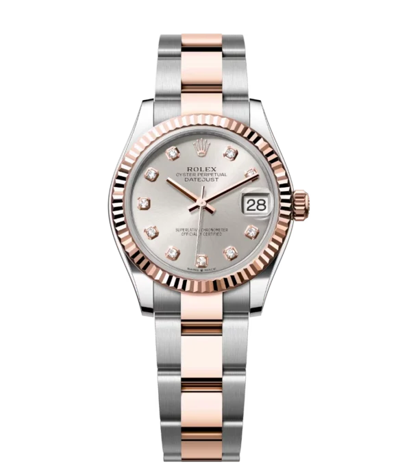 Rolex Datejust 31 Oyster Perpetual Oystersteel and Everose gold silver, diamond-set dial Oyster band Reference 278271