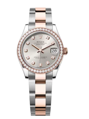 Rolex Datejust 31 Oyster Perpetual Oystersteel and Everose gold silver, diamond-set dial Oyster band Reference 278381RBR