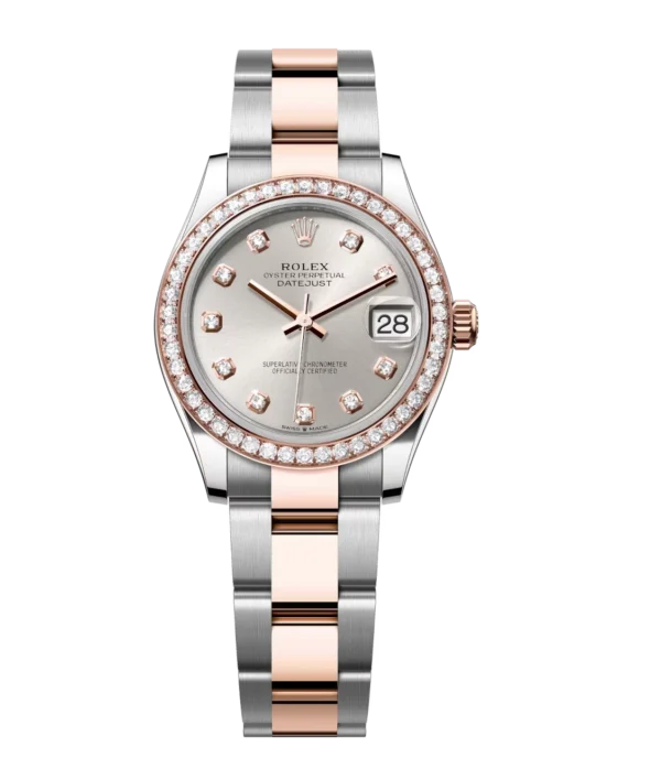 Rolex Datejust 31 Oyster Perpetual Oystersteel and Everose gold silver, diamond-set dial Oyster band Reference 278381RBR