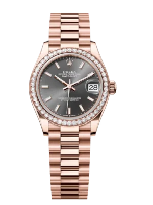 Rolex Datejust 31 Oyster Perpetual Oystersteel and Everose gold slate dial President band Reference 278285RBR