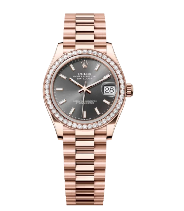 Rolex Datejust 31 Oyster Perpetual Oystersteel and Everose gold slate dial President band Reference 278285RBR
