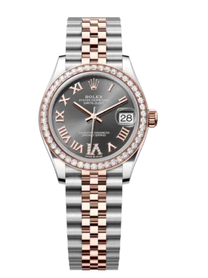 Rolex Datejust 31 Oyster Perpetual Oystersteel and Everose gold slate, diamond-set dial Jubilee band Reference 278381RBR