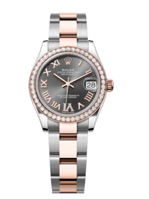 Rolex Datejust 31 Oyster Perpetual Oystersteel and Everose gold slate, diamond-set dial Oyster band Reference 278381RBR