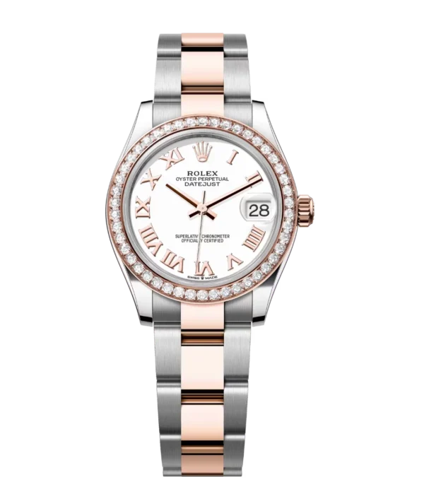 Rolex Lady-Datejust 28 Oyster Perpetual Oystersteel and Everose gold white dial Oyster band Reference 279381RBR