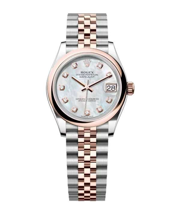 Rolex Datejust 31 Oyster Perpetual Oystersteel and Everose gold white mother-of-pearl, diamond-set dial Jubilee band Reference 278241