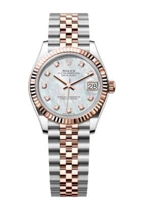 Rolex Lady-Datejust 28 Oyster Perpetual Oystersteel and Everose gold white mother-of-pearl, diamond-set dial Jubilee band Reference 279171