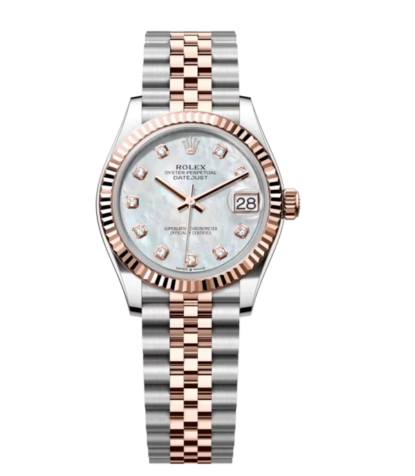 Rolex Lady-Datejust 28 Oyster Perpetual Oystersteel and Everose gold white mother-of-pearl, diamond-set dial Jubilee band Reference 279171
