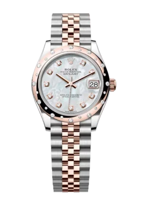 Rolex Datejust 31 Oyster Perpetual Oystersteel and Everose gold white mother-of-pearl, diamond-set dial Jubilee band Reference 278341RBR