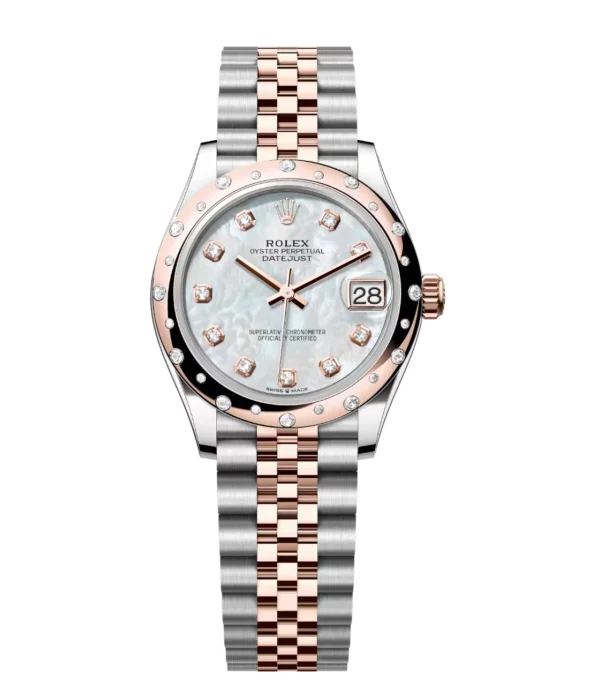 Rolex Datejust 31 Oyster Perpetual Oystersteel and Everose gold white mother-of-pearl, diamond-set dial Jubilee band Reference 278341RBR