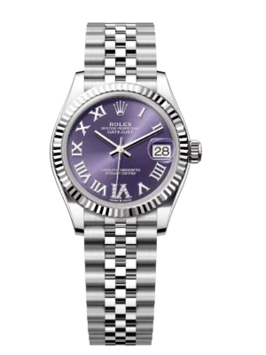 Rolex Datejust 31 Oyster Perpetual Oystersteel and white gold aubergine, diamond-set dial Jubilee band Reference 278274