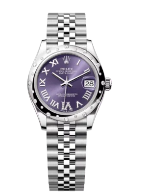 Rolex Datejust 31 Oyster Perpetual Oystersteel and white gold aubergine, diamond-set dial Jubilee band Reference 278344RBR