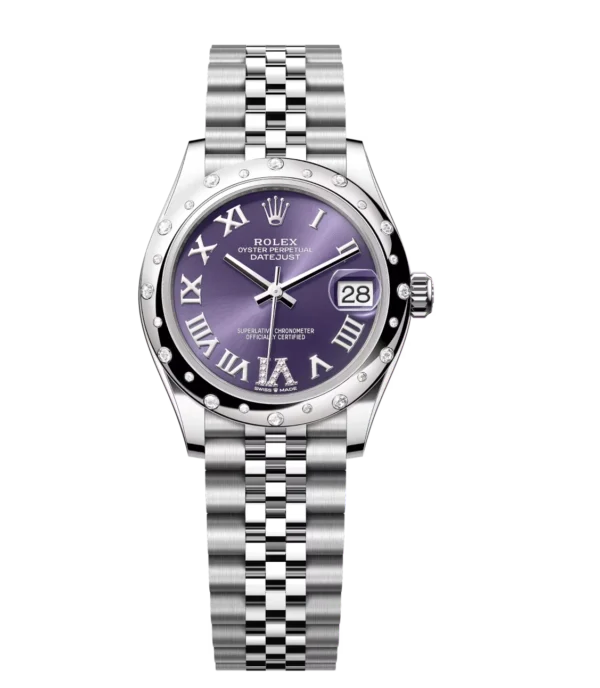 Rolex Datejust 31 Oyster Perpetual Oystersteel and white gold aubergine, diamond-set dial Jubilee band Reference 278344RBR