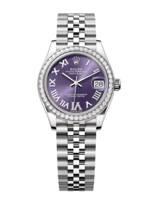 Rolex Datejust 31 Oyster Perpetual Oystersteel and white gold aubergine, diamond-set dial Jubilee band Reference 278384RBR
