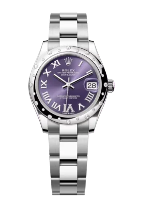 Rolex Datejust 31 Oyster Perpetual Oystersteel and white gold aubergine, diamond-set dial Oyster band Reference 278344RBR