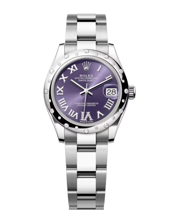 Rolex Datejust 31 Oyster Perpetual Oystersteel and white gold aubergine, diamond-set dial Oyster band Reference 278344RBR