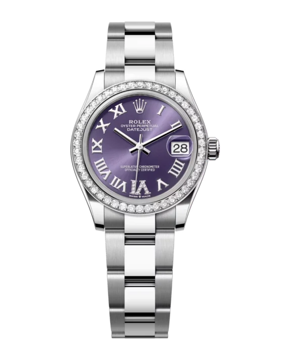Rolex Datejust 31 Oyster Perpetual Oystersteel and white gold aubergine, diamond-set dial Oyster band Reference 278384RBR