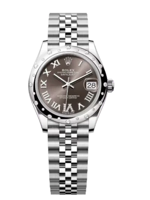 Rolex Datejust 31 Oyster Perpetual Oystersteel and white gold dark grey, diamond-set dial Jubilee band Reference 278344RBR