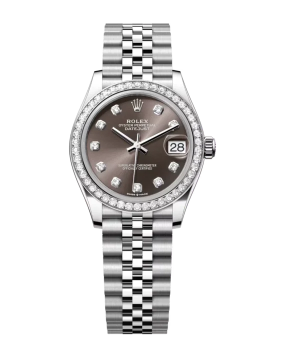 Rolex Lady-Datejust 28 Oyster Perpetual Oystersteel and white gold dark grey, diamond-set dial Jubilee band Reference 279384RBR