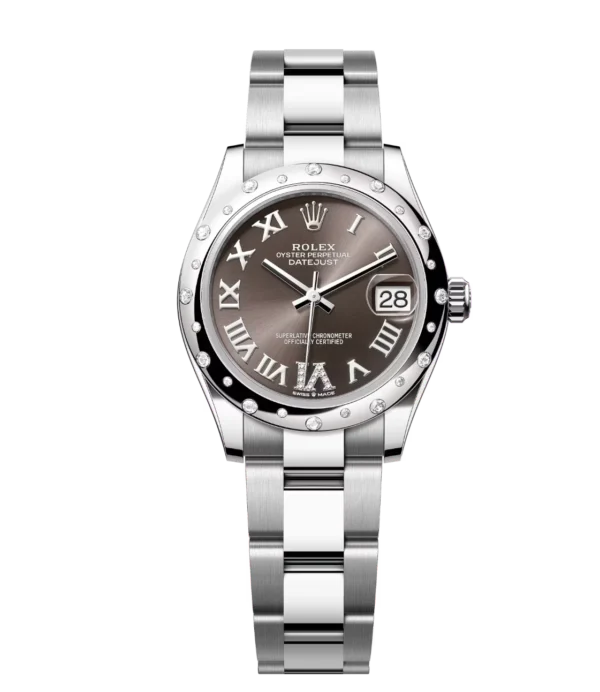 Rolex Datejust 31 Oyster Perpetual Oystersteel and white gold dark grey, diamond-set Oyster band Reference 278344RBR