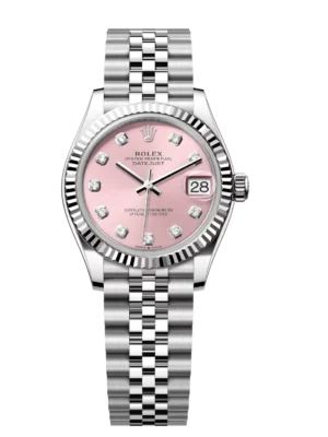 Rolex Lady-Datejust 28 Oyster Perpetual Oystersteel and white gold pink, diamond-set dial Jubilee band Reference 279174