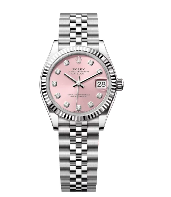 Rolex Lady-Datejust 28 Oyster Perpetual Oystersteel and white gold pink, diamond-set dial Jubilee band Reference 279174