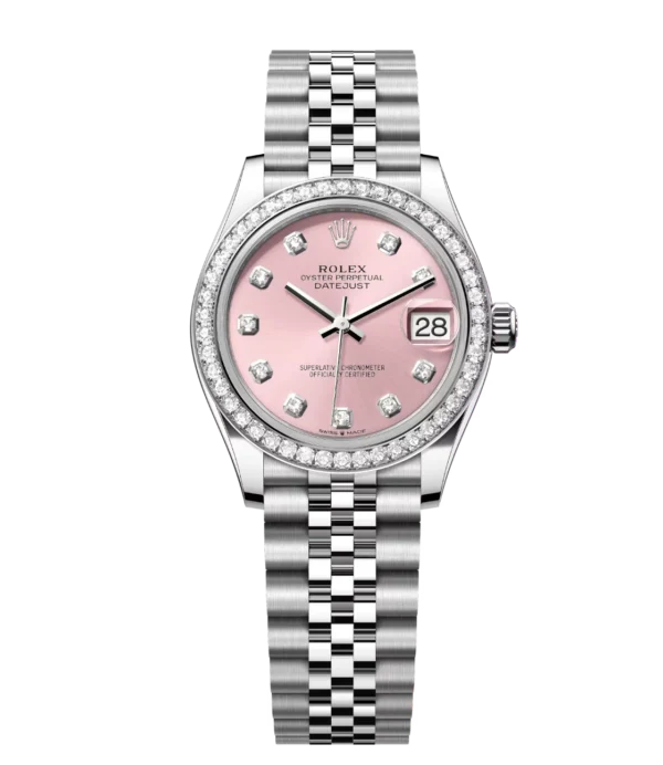 Rolex Datejust 31 Oyster Perpetual Oystersteel and white gold pink, diamond-set dial Jubilee band Reference 278384RBR
