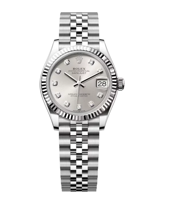 Rolex Datejust 31 Oyster Perpetual Oystersteel and white gold silver, diamond-set dial Jubilee band Reference 278274