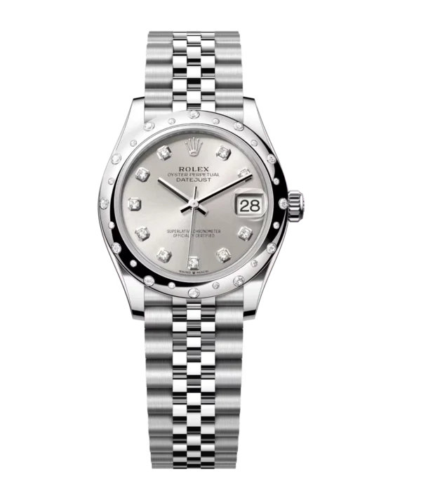 Rolex Datejust 31 Oyster Perpetual Oystersteel and white gold silver, diamond-set dial Jubilee band Reference 278344RBR