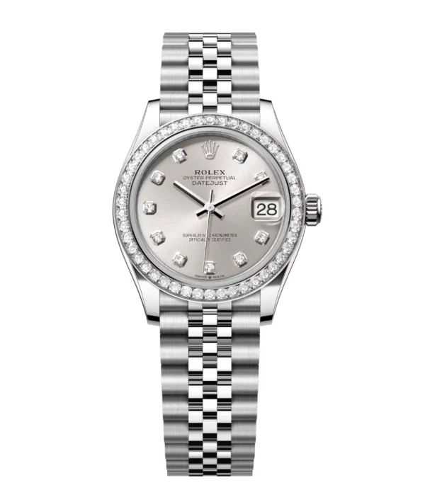 Rolex Datejust 31 Oyster Perpetual Oystersteel and white gold silver, diamond-set dial Jubilee band Reference 278384RBR