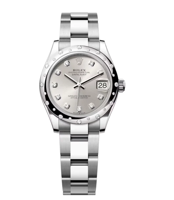 Rolex Datejust 31 Oyster Perpetual Oystersteel and white gold silver, diamond-set dial Oyster band Reference 278344RBR