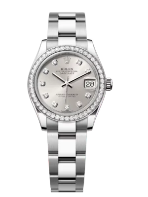 Rolex Datejust 31 Oyster Perpetual Oystersteel and white gold silver, diamond-set dial Oyster band Reference 278384RBR