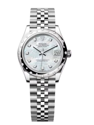 Rolex Datejust 31 Oyster Perpetual Oystersteel and white gold white mother-of-pearl, diamond-set dial Jubilee band Reference 278344RBR