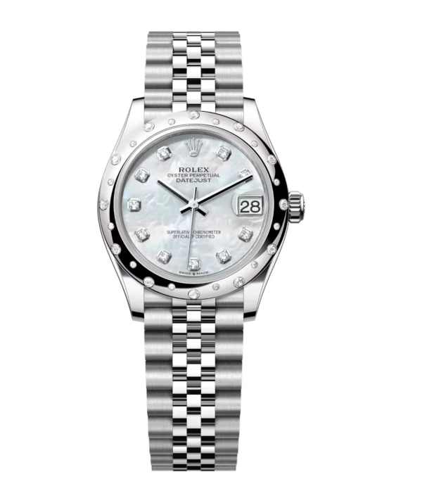 Rolex Datejust 31 Oyster Perpetual Oystersteel and white gold white mother-of-pearl, diamond-set dial Jubilee band Reference 278344RBR