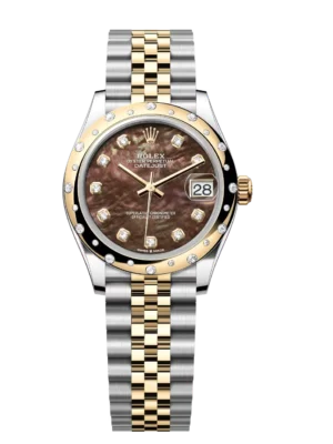 Rolex Datejust 31 Oyster Perpetual Oystersteel and yellow gold black mother-of-pearl, diamond-set dial Jubilee band Reference 278343RBR