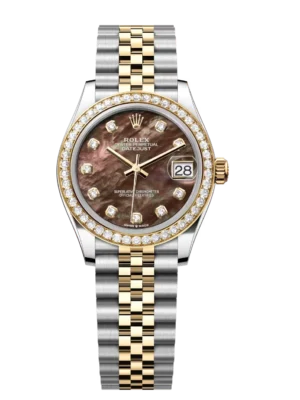 Rolex Datejust 31 Oyster Perpetual Oystersteel and yellow gold black mother-of-pearl, diamond-set dial Jubilee band Reference 278383RBR