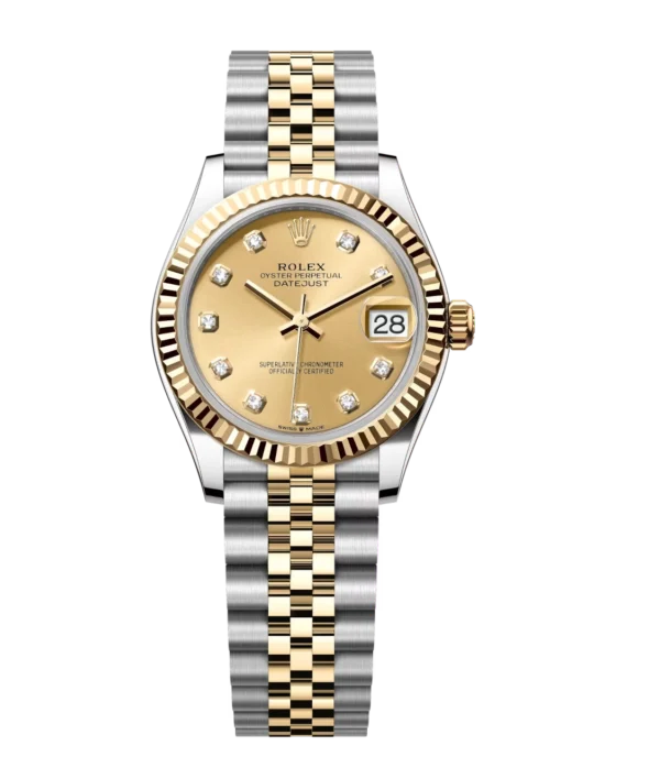 Rolex Datejust 31 Oyster Perpetual Oystersteel and yellow gold champagne colour, diamond-set dial Jubilee band Reference 278273