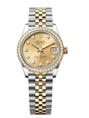 Rolex Datejust 31 Oyster Perpetual Oystersteel and yellow gold champagne colour, diamond-set dial Jubilee band Reference 278383RBR