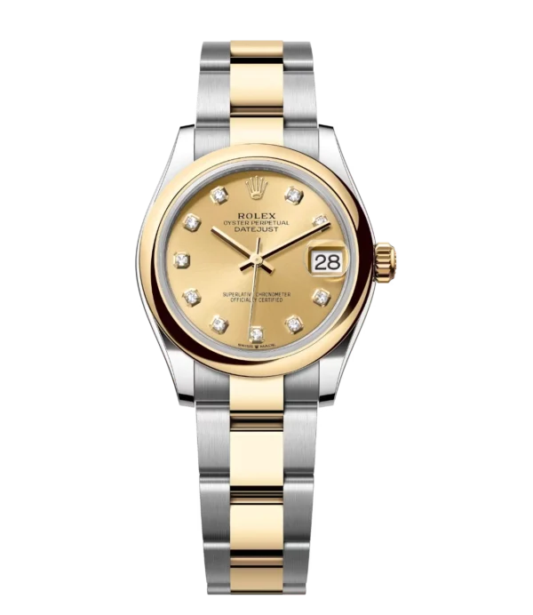 Rolex Lady-Datejust 28 Oyster Perpetual Oystersteel and yellow gold champagne colour, diamond-set dial Oyster band Reference 279163