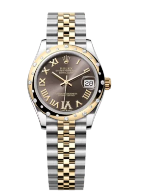 Rolex Datejust 31 Oyster Perpetual Oystersteel and yellow gold dark grey, diamond-set dial Jubilee band Reference 278343RBR