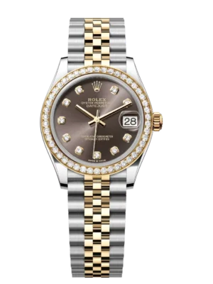 Rolex Datejust 31 Oyster Perpetual Oystersteel and yellow gold dark grey, diamond-set dial Jubilee band Reference 278383RBR