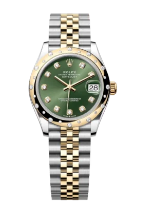 Rolex Datejust 31 Oyster Perpetual Oystersteel and yellow gold olive-green, diamond-set dial Jubilee band Reference 278343RBR