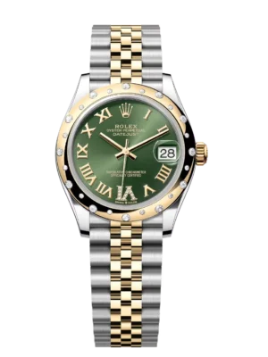 Rolex Datejust 31 Oyster Perpetual Oystersteel and yellow gold olive-green, diamond-set dial Jubilee band Reference 278343RBR