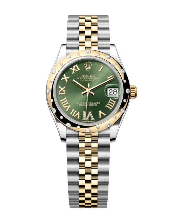 Rolex Datejust 31 Oyster Perpetual Oystersteel and yellow gold olive-green, diamond-set dial Jubilee band Reference 278343RBR