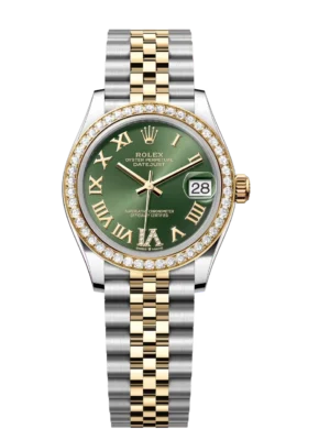 Rolex Datejust 31 Oyster Perpetual Oystersteel and yellow gold olive-green, diamond-set dial Jubilee band Reference 278383RBR