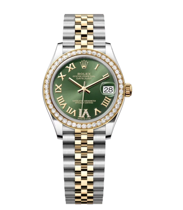 Rolex Datejust 31 Oyster Perpetual Oystersteel and yellow gold olive-green, diamond-set dial Jubilee band Reference 278383RBR