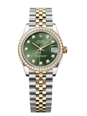 Rolex Datejust 31 Oyster Perpetual Oystersteel and yellow gold olive-green, diamond-set dial Jubilee band Reference 278383RBR