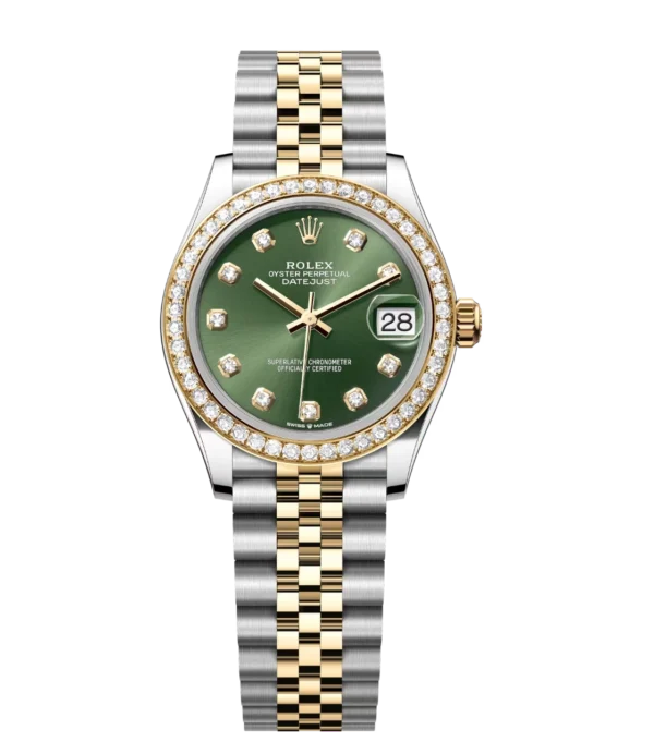 Rolex Datejust 31 Oyster Perpetual Oystersteel and yellow gold olive-green, diamond-set dial Jubilee band Reference 278383RBR